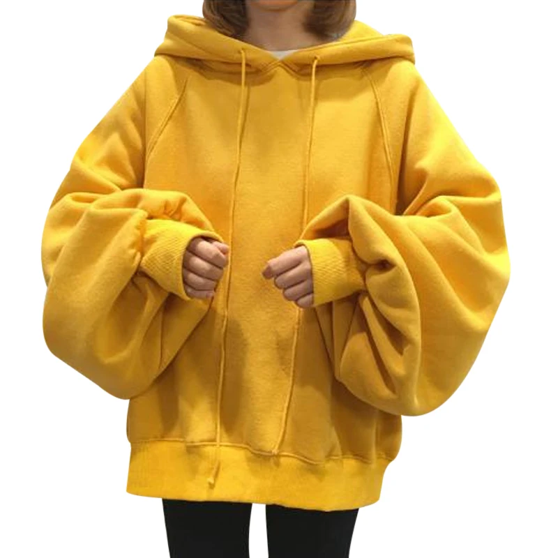 Женские костюмы Sudadera с капюшоном Пуловеры Топы длинным Фонари рукавом толстовки