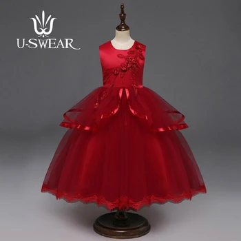 

U-SWEAR 2019 New Arrival Kid Flower Girl Dress Flora Embroidery Ribbons Side Lace Ruffles Flower Girl Pageant Dresses Vestidos