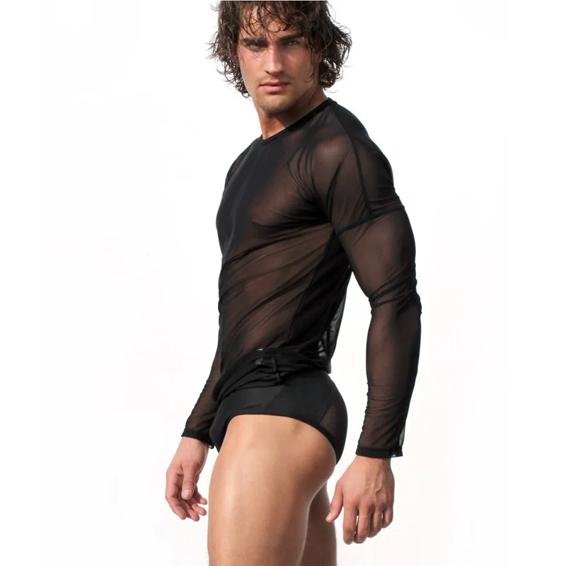 T shirt Pria Sexy Transparan Sheer 