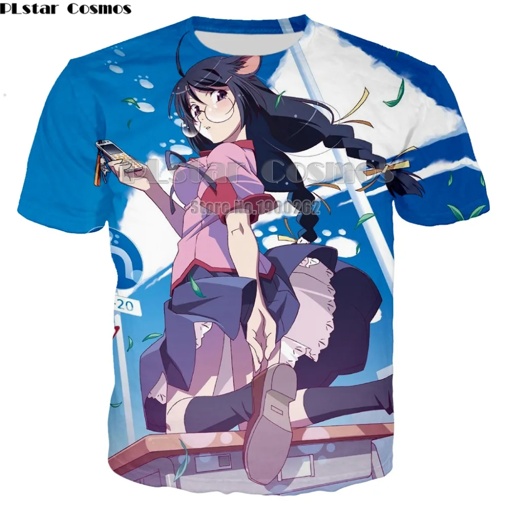 Ух Девушка Аниме bakemonogatari Новый Стиль 3d Футболка с принтом круглым вырезом