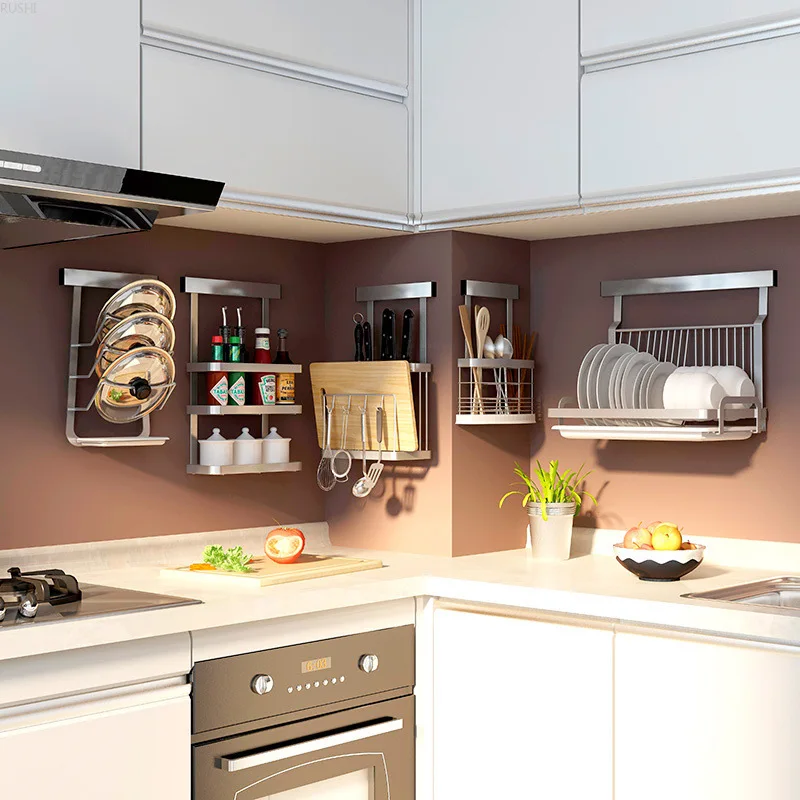  Punch-free Kitchen Shelf Wall Mounted Collection Shelf Storage Rack Stainless Steel Kitchen Rack Bo - 33034256537