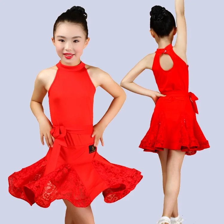 Платье для латинских танцев; кружевная юбка для девочек; платье без рукавов для соревнований, бальных танцев; детская одежда для тренировок; танцевальная одежда для сцены; DN2215 - Цвет: Red