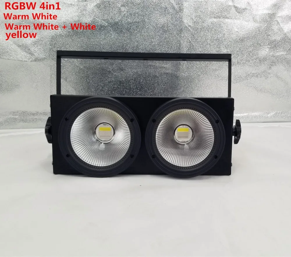 

LED COB RGBW 4IN1 Warm White 2eyes 2x100W Blinder Lighting DMX Stage Lighting Effect DMX Controller Club Show Night DJ Disco