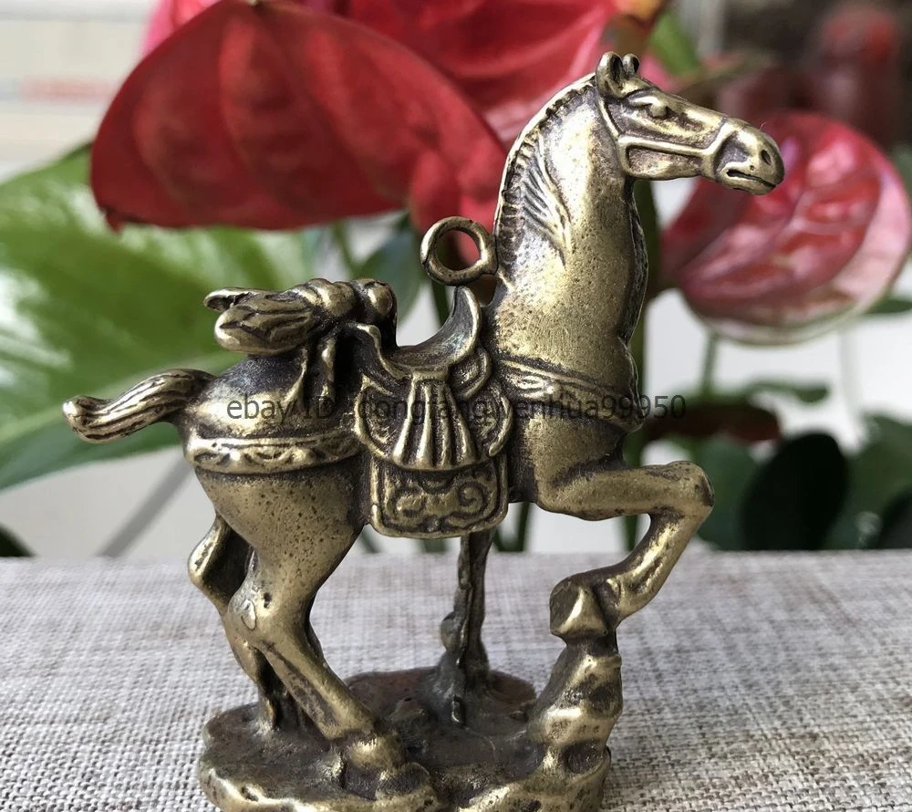 

Chinese Folk Feng Shui Pure Copper Brass Zodiac Horse Statue Pendant