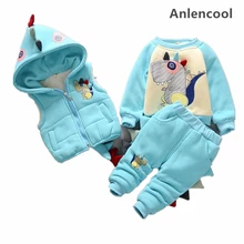 Anlencool/костюм для маленьких девочек зимняя одежда г. Модный бархатный Комплект из трех предметов для девочек от 0 до 3 лет с рисунком динозавра