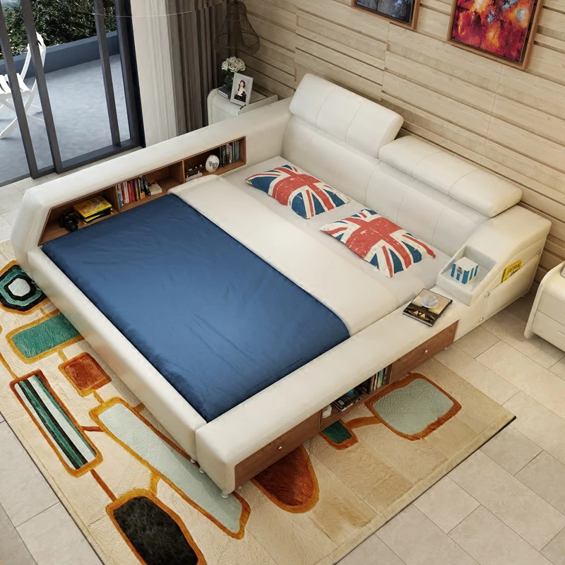 modern leather queen size storage bed frame with two side cabinets white color bedroom furniture sets no mattress b04q - Cheap Bed Frames With Storage modern leather queen size storage bed frame with two side cabinets white color bedroom furniture sets no mattress b04q - Cheap Bed Frames With Storage