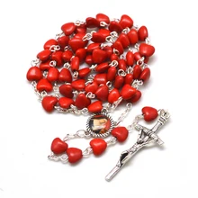 Красные бусы в форме сердца St Rita Религиозные четки ожерелье