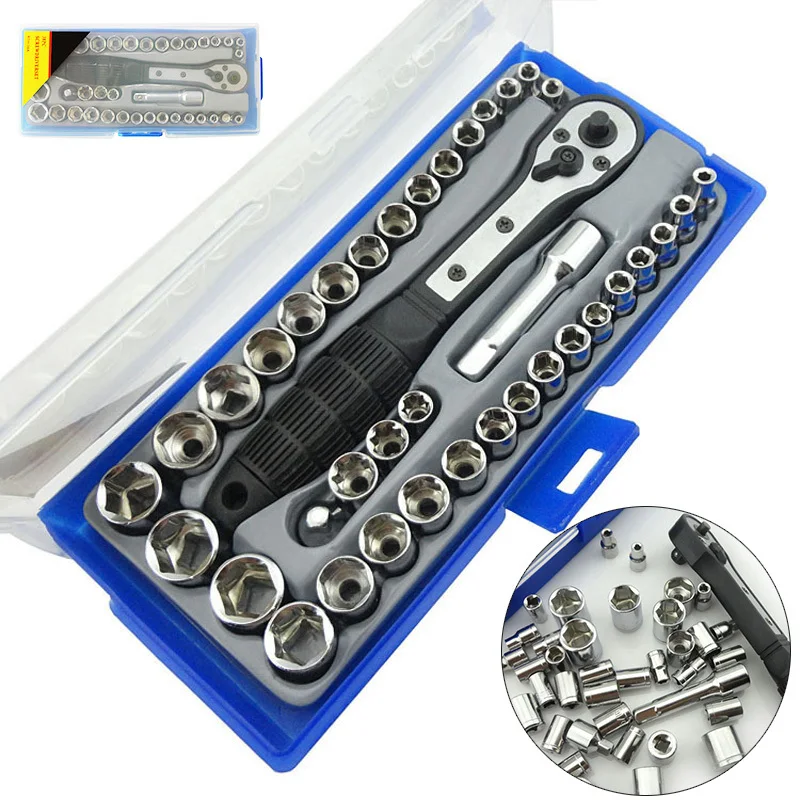 DWZ 38Pcs 3/8'' 4-15mm Inch & Metric Socket Set Ratchet Driver Socket Wrench Tool