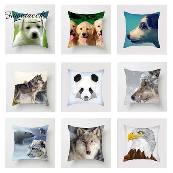 

Fuwatacchi Animal Printed Cushion Cover Panda Poppy Wolf Deer Pillow Cover Decorative Home Sofa Chair Cute Kitty Pillowcase 2019