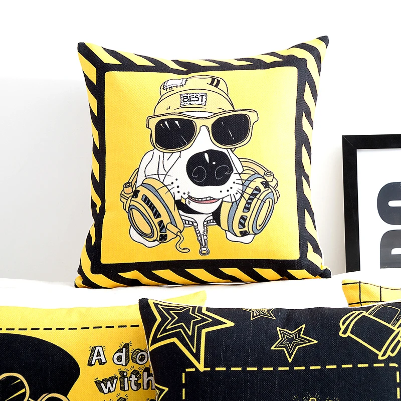 

Decorative cushion cover/Ins Cute dog Cartoon Black yellow cotton pillow/Wholesale and retail cushions/Marine style waist