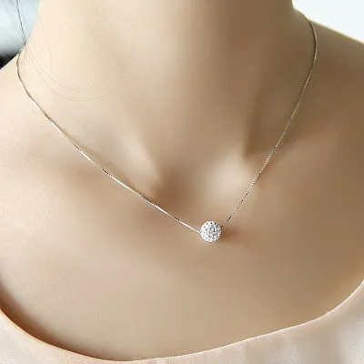 S925 чистое серебро ожерелье женский короткий дизайн хрустальный шар цепь элегантный короткий анти-аллергический