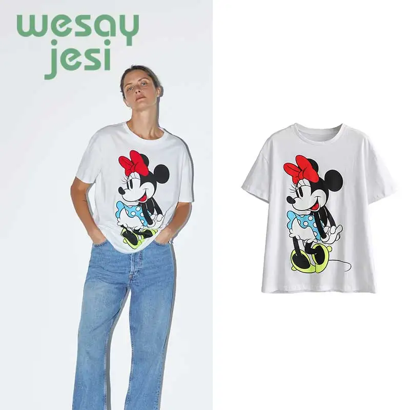 

2019 summer t-shirt top women england style Cartoon Printing character cotton short o-neck regular cotton t shirt women tops