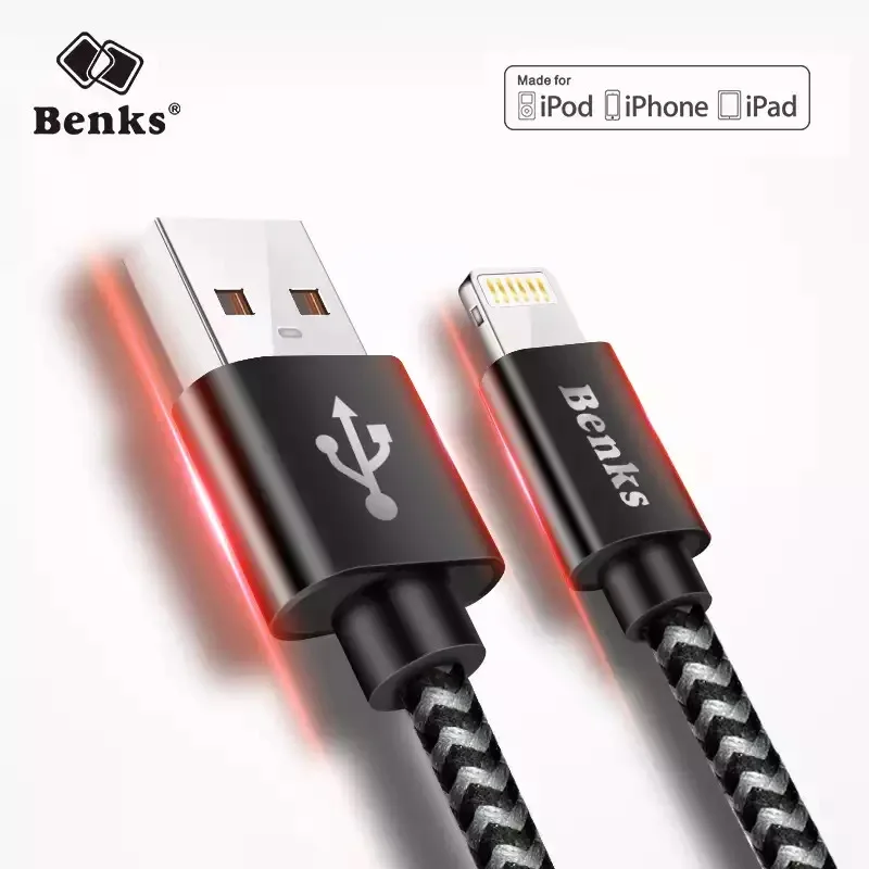 

Benks Nylon Fast Charging Cables 8 Pin For iPhone 7 8 6S Plus Lighting Charger Cable For iPad Air 5 6 Charge Line 0.25/1.2/1.8M