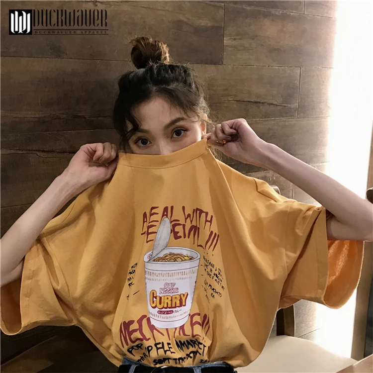 

Duckwaver Spring Summer New Style Women Tshirt Print Short Sleeve Round Neck Cotton Spandex Women Tops Slim Fit Women T-shirt