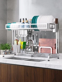 

Adjustable 304 Stainless Steel Kitchen Dish Rack Plate Cutlery Cup Sink Drying Rack Dish Drainer Kitchen Organizer Storage
