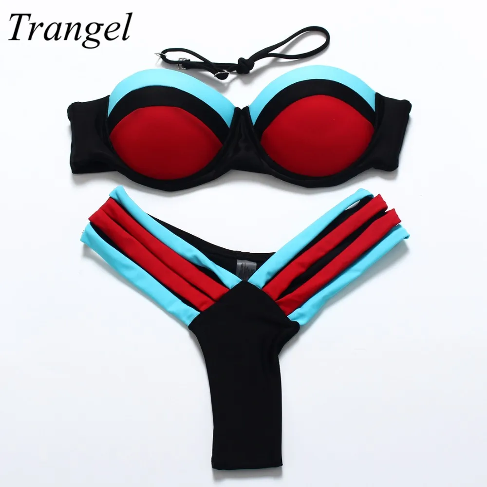 Stripsky Patchwork Brazilian Swimwear Bikini Bandeau Push Up Women Swimwear