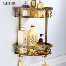 Bathroom Corner Shelf Dual Tier Antique Metal Shower Aluminum Bathroom Shelves &Hooks Wall Mounted Shampoo Shelf Bathroom Holder bathroom shelf whole brass antique triangle corner shelf shower bathroom holder corner shelf