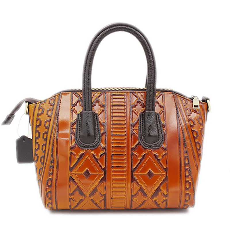 

Women Genuine Embossed Leather Tote Messenger Bag Handbag Retro National Style Famous Brand High Quality CrossBody Shoulder Bags