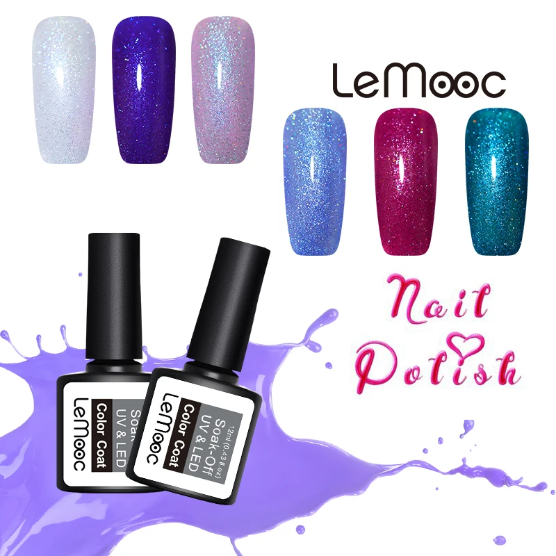 

LEMOOC 8ml Neon HolographicGel Nail Polish Shinny Glitter Sequins Soak Off LED Nail Art Gel Polish Manicure Nails Gel UV Colors