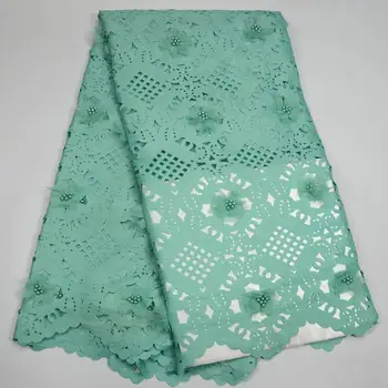 

Green Soft African Swiss Voile Lace Fabric High Quality beaded Cotton Dry Lace Fabric Laser embroidery African Voile Lace NE-005