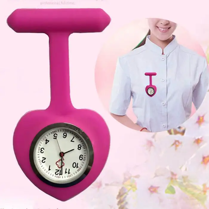 Силиконовые медсестры любовь сердце форма часы карманная брошь клипса медицинская медсестры карманные часы QL продажа