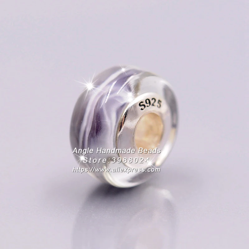 

2018 NEW 2pcs S925 Silver Purple Nostalgic Ribbon Candy Wheel Shape Murano Glass Bead FitOriginal Pandora Bracelet Necklace 95