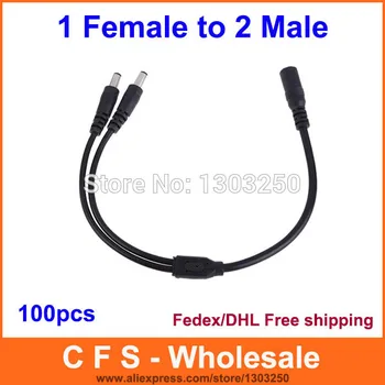

DC Power Splitter Adaptor Cable 5.5x2.1mm 1 Female to 2 Male for CCTV 100pcs/Lot Express Free Shipping wholesale