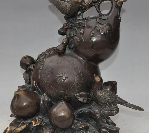 

007017 chinese fengshui bronze fu peach d Longevity Shou calabash gourd lucky statue