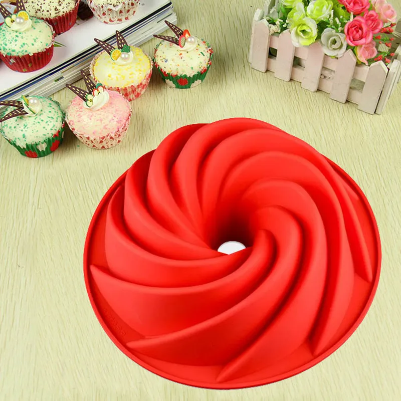 

Useful Large Spiral Shape Food Grade Silicone Bundt Cake Mold Pan 3d Fluted Cake Mould Form Bread Bakery Baking Tools Bakeware
