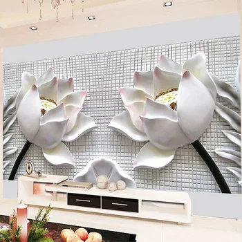

Custom Any Size 3D Wall Murals Wallpaper 3D Stereo Relief Lotus Flower Photo Wallpapers For Living Room Sofa TV Background Decor