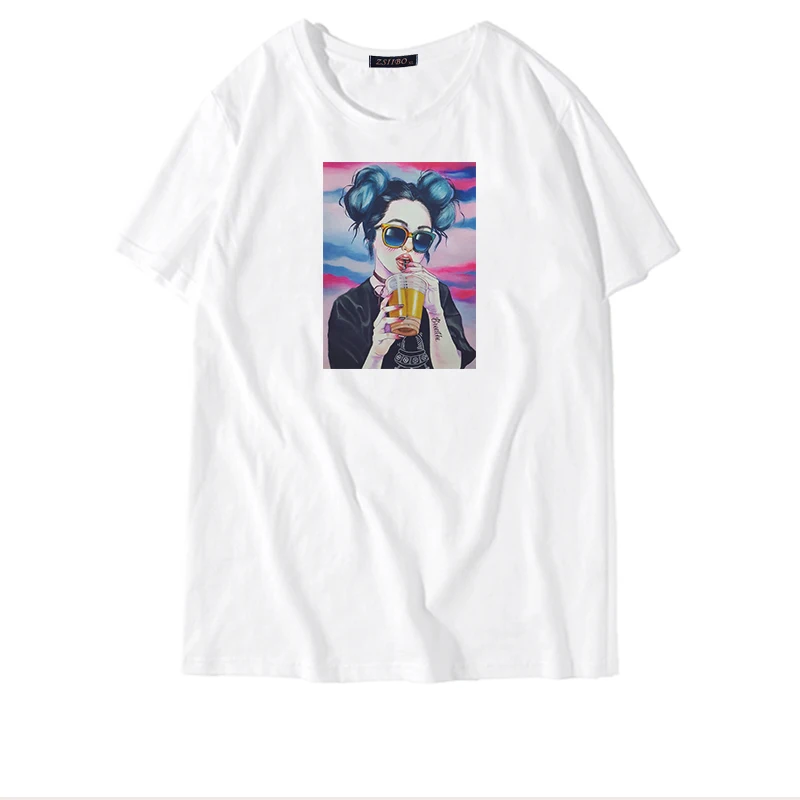 

Summer fashion new Harajuku personality girl printing women's casual loose large size short-sleeve T-shirt tops