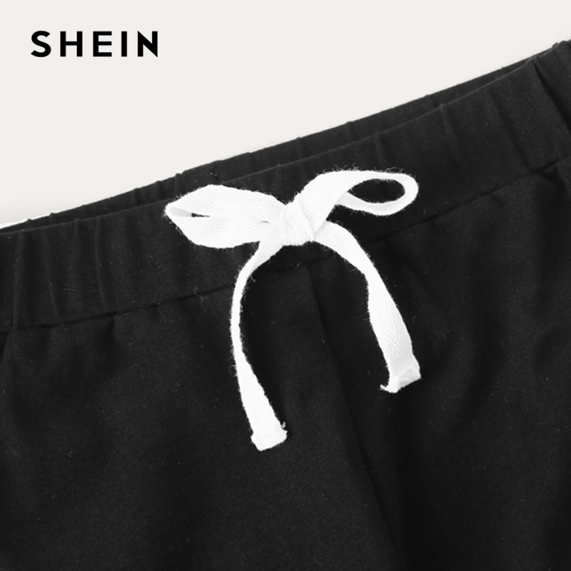 SHEIN/Детская футболка с цветными блоками для девочек и штаны с завязками на талии; комплект для детей; коллекция года; летняя одежда для активного отдыха; костюм с короткими рукавами; комплекты