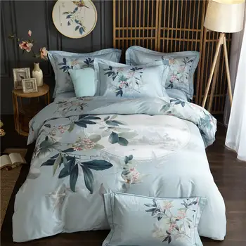 

100% pure cotton Chinese style retro wind 4pcs extra large double bed set feather quilt cover bed sheet bed linen pillow cover