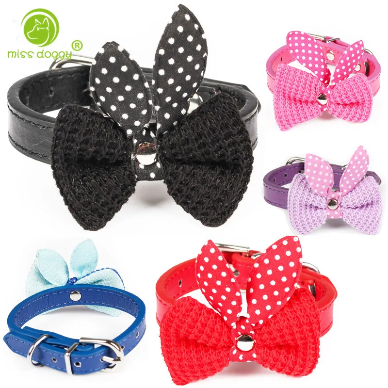 Pet Collar Bows Fashion Goods for Pets Knit Bowknot Adjustable PU