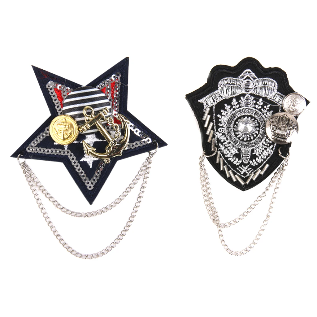 

2 Pieces/Pack French Vintage Mens Military Silver Chain Brooches Pin Party Mens Accessory Suit Badge