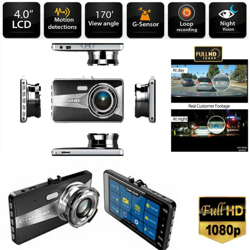 

4" 1080P Dual Lens Car DVR Video Recorder Dash Cam + Rearview camera G-sensor