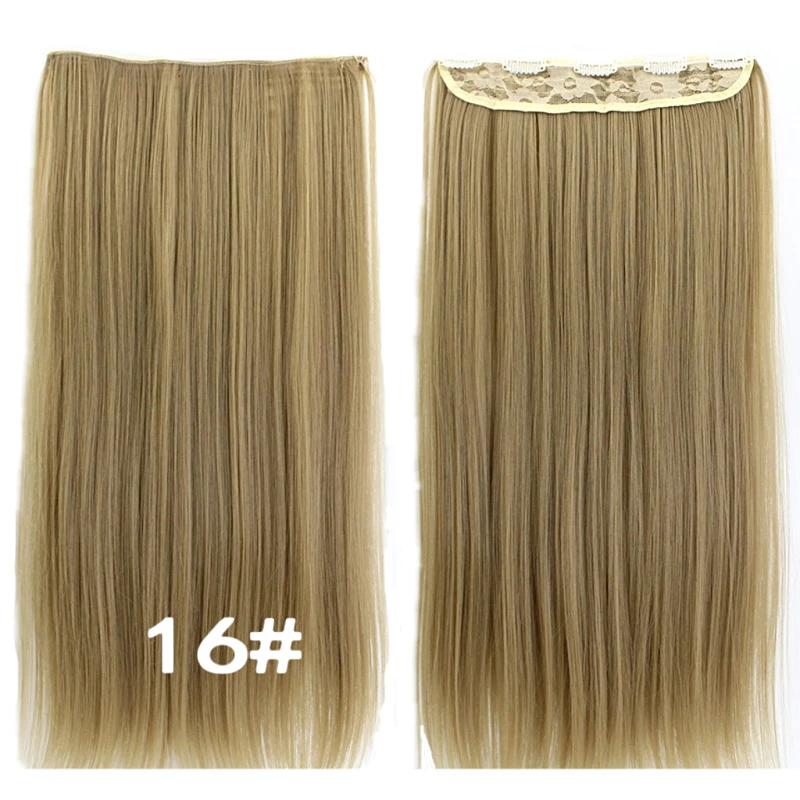 JOY&BEAUTY 24 inch/60cm Long Straight Women Clip in Hair Extensions Black Brown High Tempreture Synthetic Hair Piece 130g