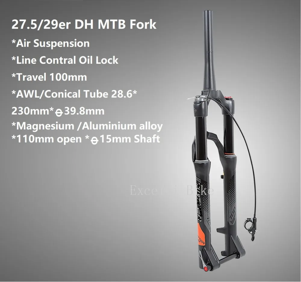 

Excelli 27.5/29in Air Shocking Fork Magnesium alloy Downhill MTB Moutain Bike Fork Dis Brake 100m Travel Conical Suspension Fork