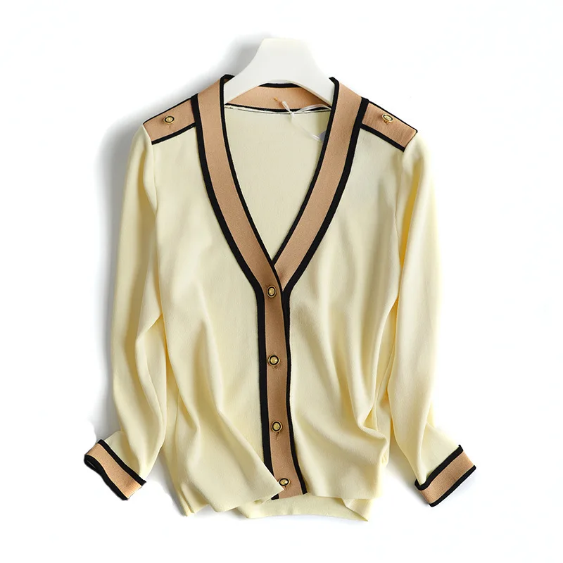 Best Price small fragrant color V thin neck long sleeve knit cardigan sweater coat sunscreen shawl female summer air conditioning
