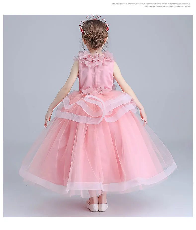 Г. настоящее детское светло-Розовое Бальное Платье с объемными цветами для девочек платье лолиты pegeant/flower girl