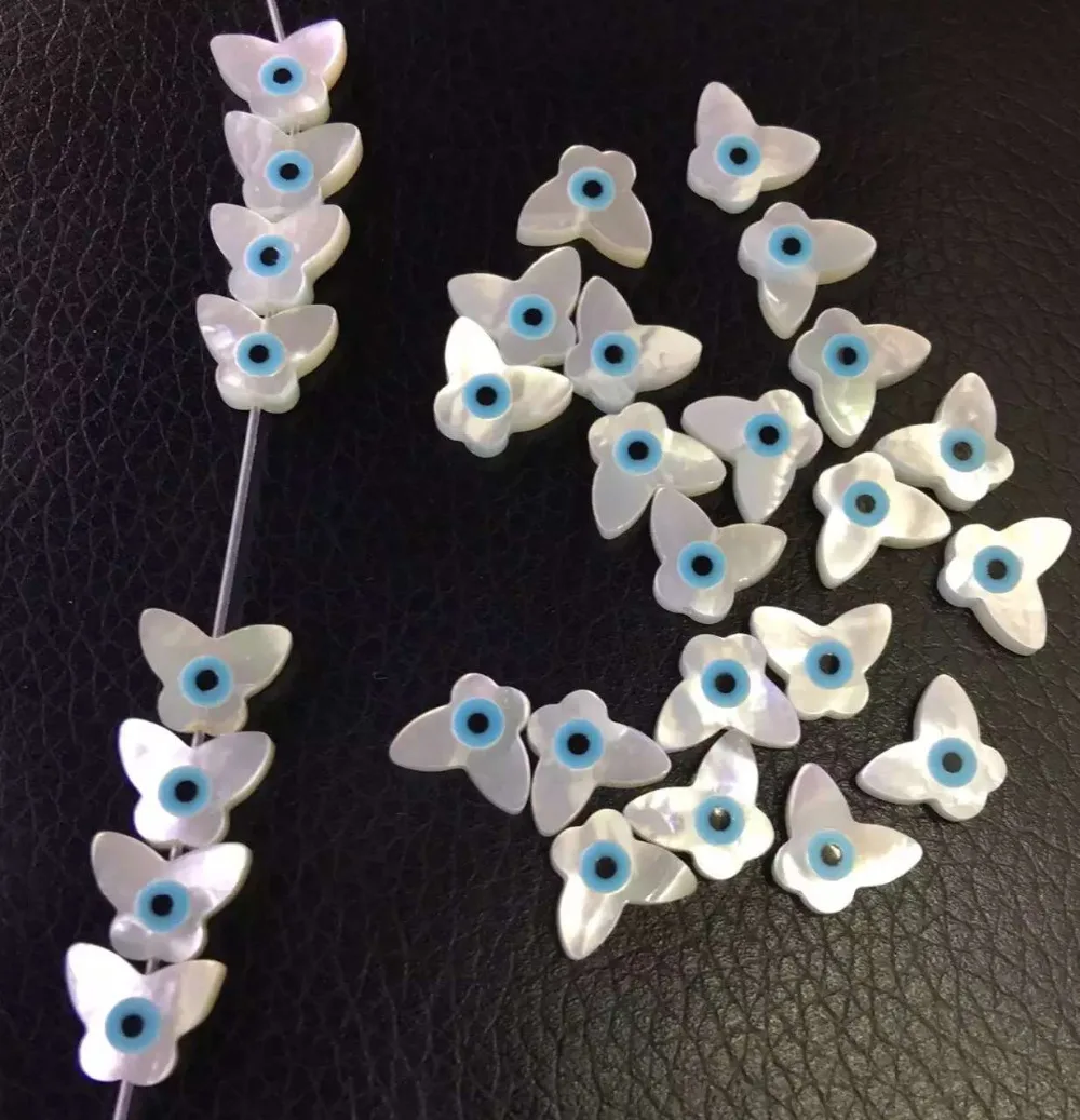 

30pcs/lot 8x10mm Butterfly Blue Evil Eye Mother Pearl Shell Beads Blue Evil Eye Beads Mother pearl Shell MOP for Bracelet