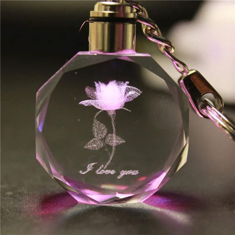 

Artificial Crystal Key Chain 3D Crystal Engraving Couple Small Pendant Valentine's Day Party Favors for Wedding Party Small Gift