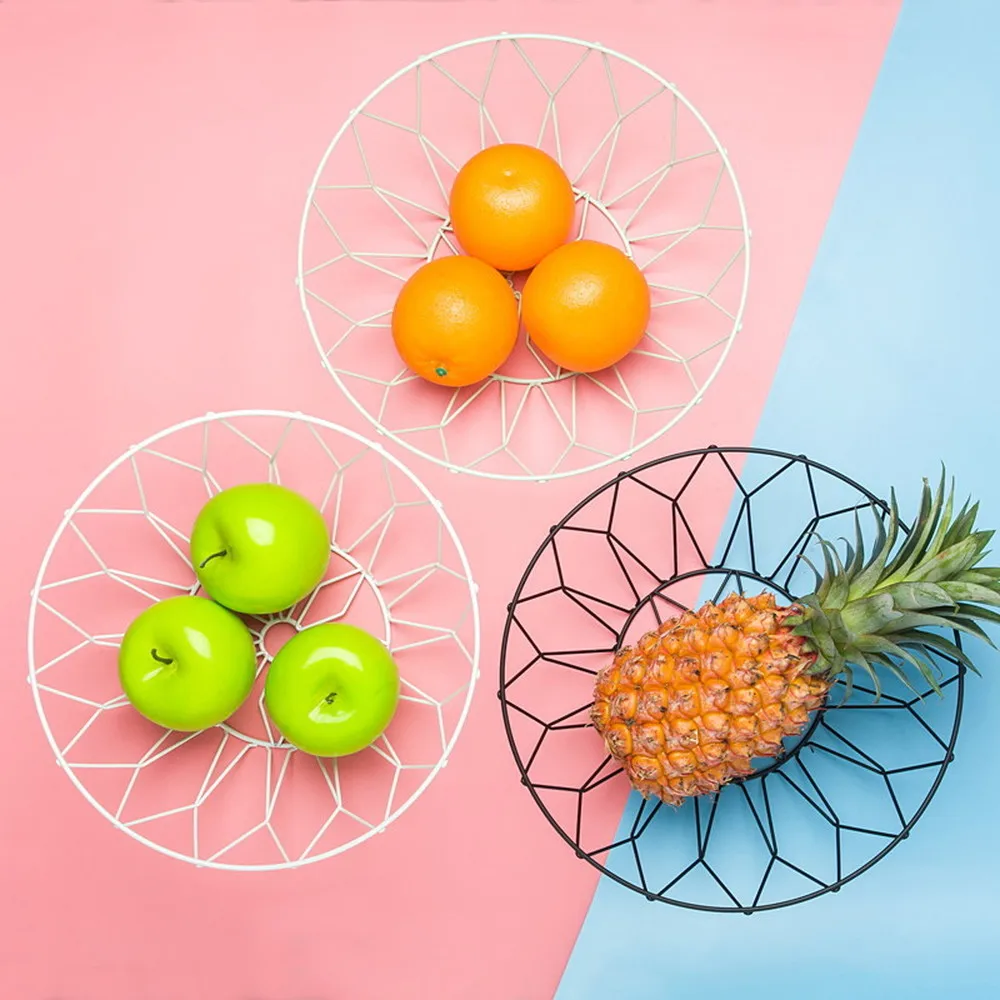 

Nordic Black Geometry Metal Fruit Basket Simple White Wrought Iron Snack Basket Creative Home Sundries Organizer Baskets