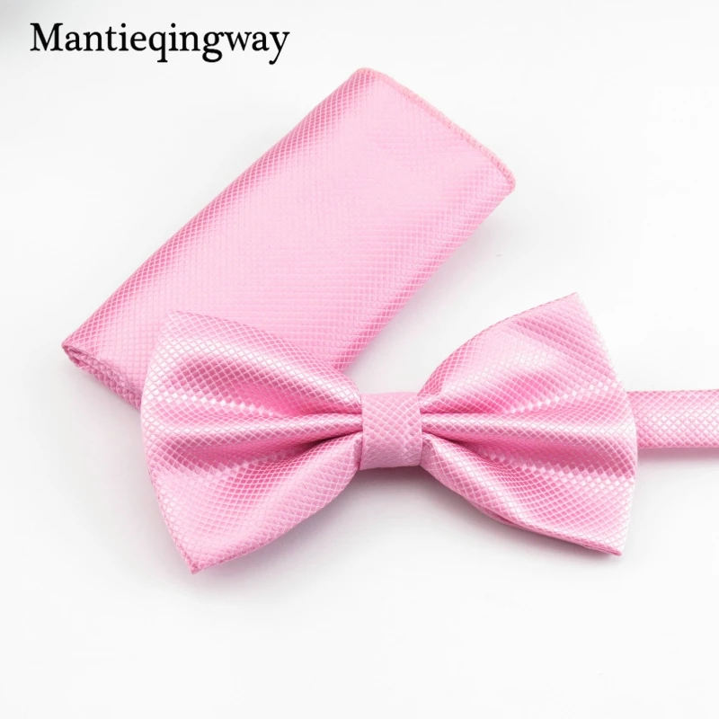Mantieqingway Свадебный Твердые Цвет Bowties Pocket Square Set для Для мужчин унисекс платки Для мужчин S галстук-бабочка праздничная одежда Бизнес костюм
