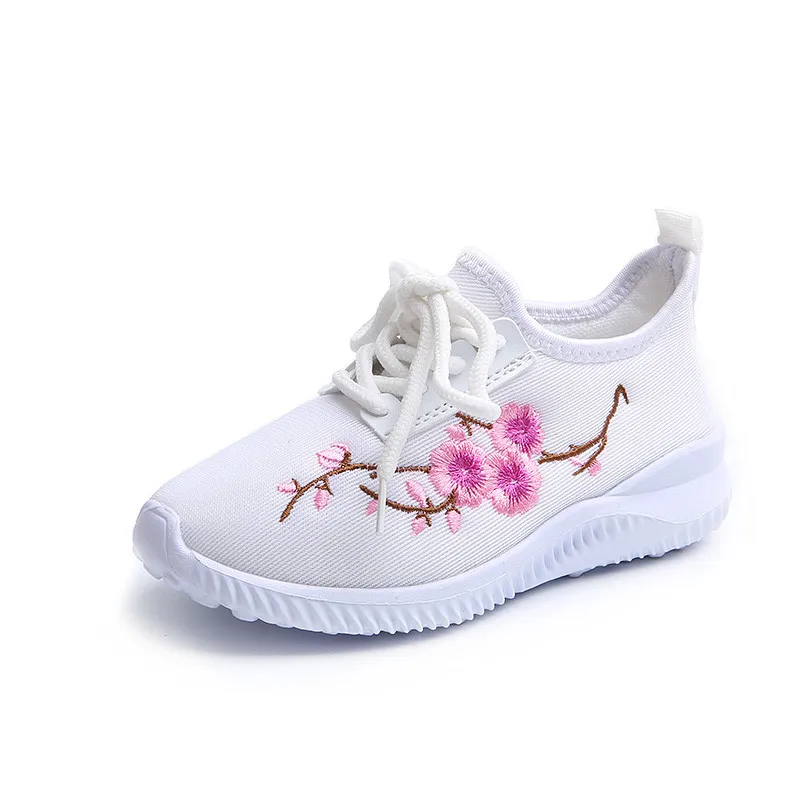 

Flower Embroidery Chinese Kids Shoes Children's Tennis Girl Pink Sneakers For Girls Footwear Fashion kids White Running Shoes