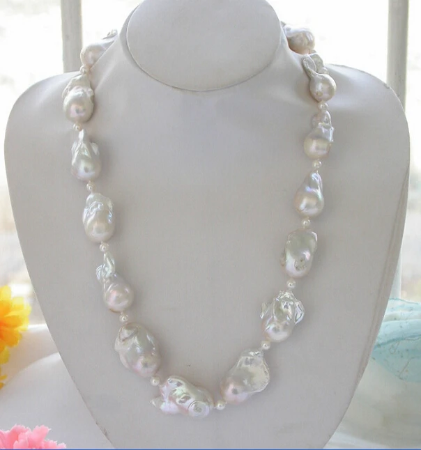 

A Rare HUGE 23" 35mm white baroque keshi reborn PEARL NECKLACE