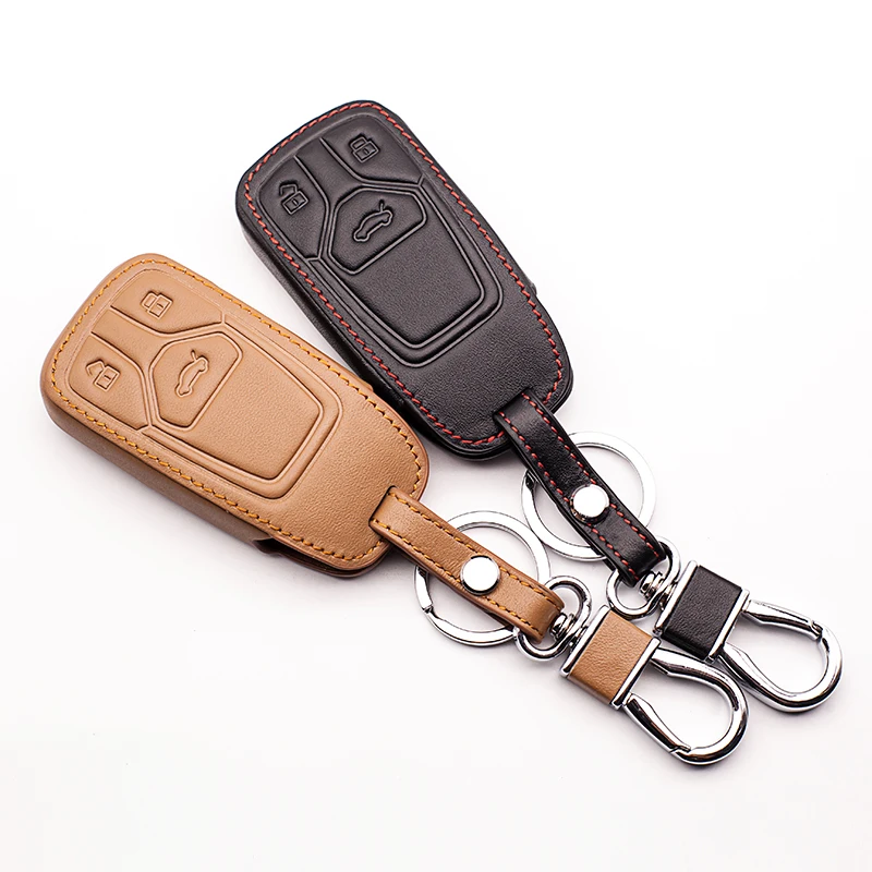 

Leather Smart 3 Buttons Car Key Fob Skin Remote Cover Case for Audi 2016 2017 B9 A4 Allroad Q5 Q7 TT TTS car key case Car wallet