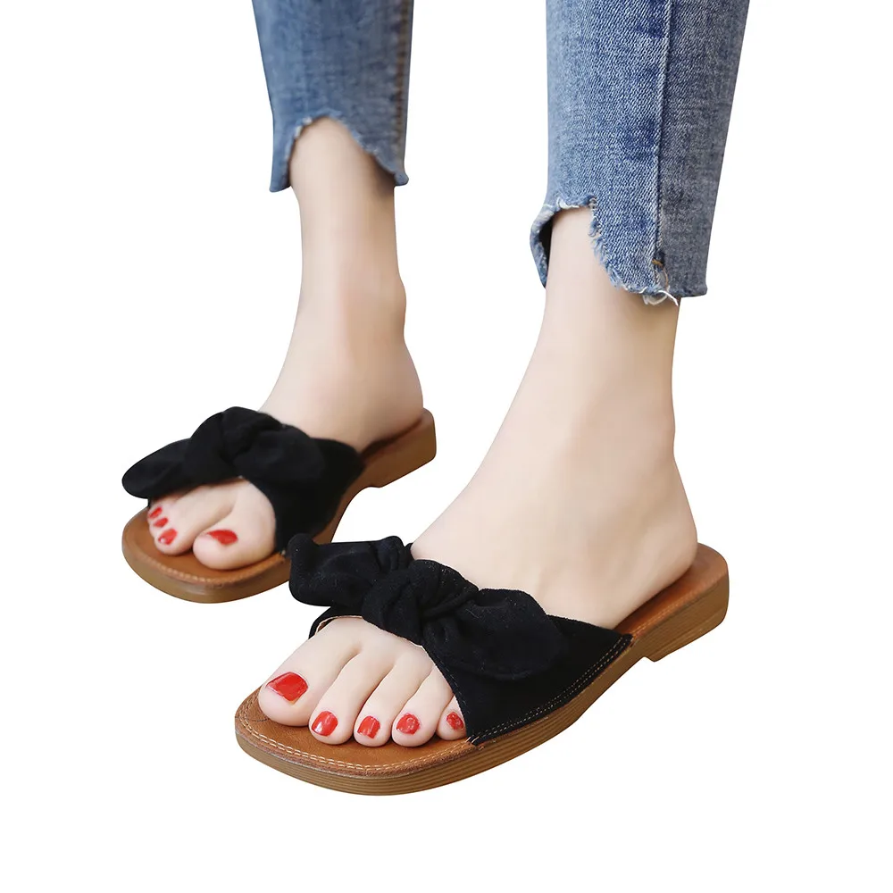 

2018 Summer New Arrived Suede Bow Knot Women Slippers Original Design Flip Flops Fashion Lady Outside Slippers Beach Shoes