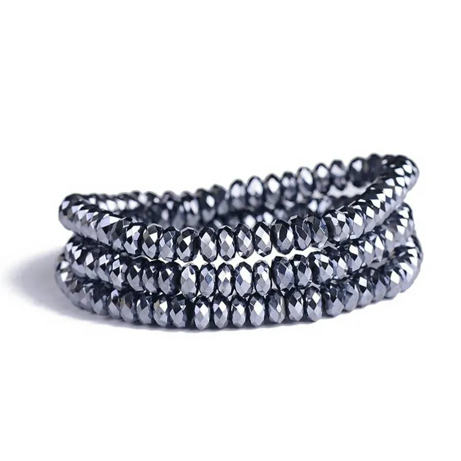 

Genuine Natural Terahertz Wave Gems Bracelets For Women Men Gift Powerful Stretch Round Bead Three 3 Laps Bracelets AAAAA 6mm