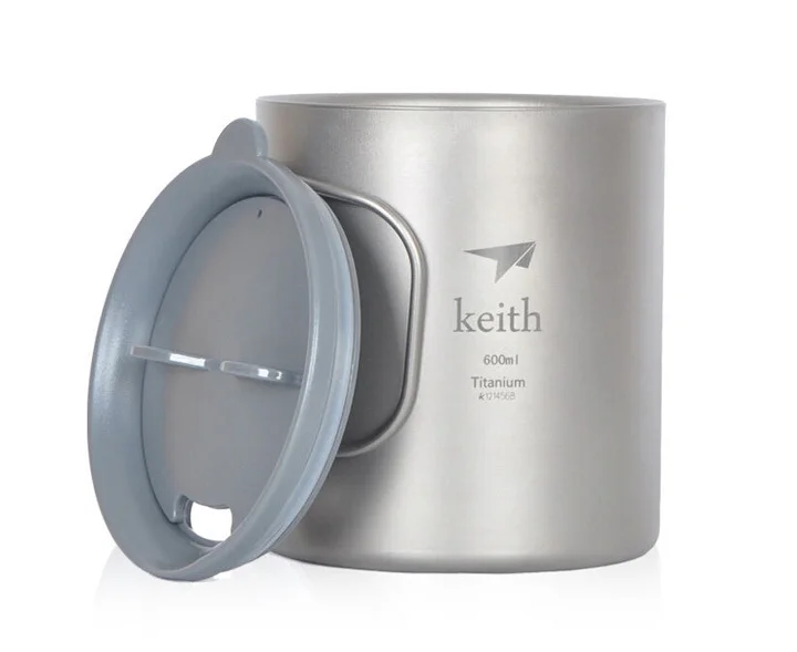 

Keith 1x 600ml Double-wall Titanium Cup Water Coffee Cup Drinkware Mug 138g KS816 for camping traveling Household Free Shipping